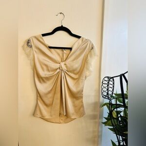 Express Cream Satin Lace Sleeve Blouse